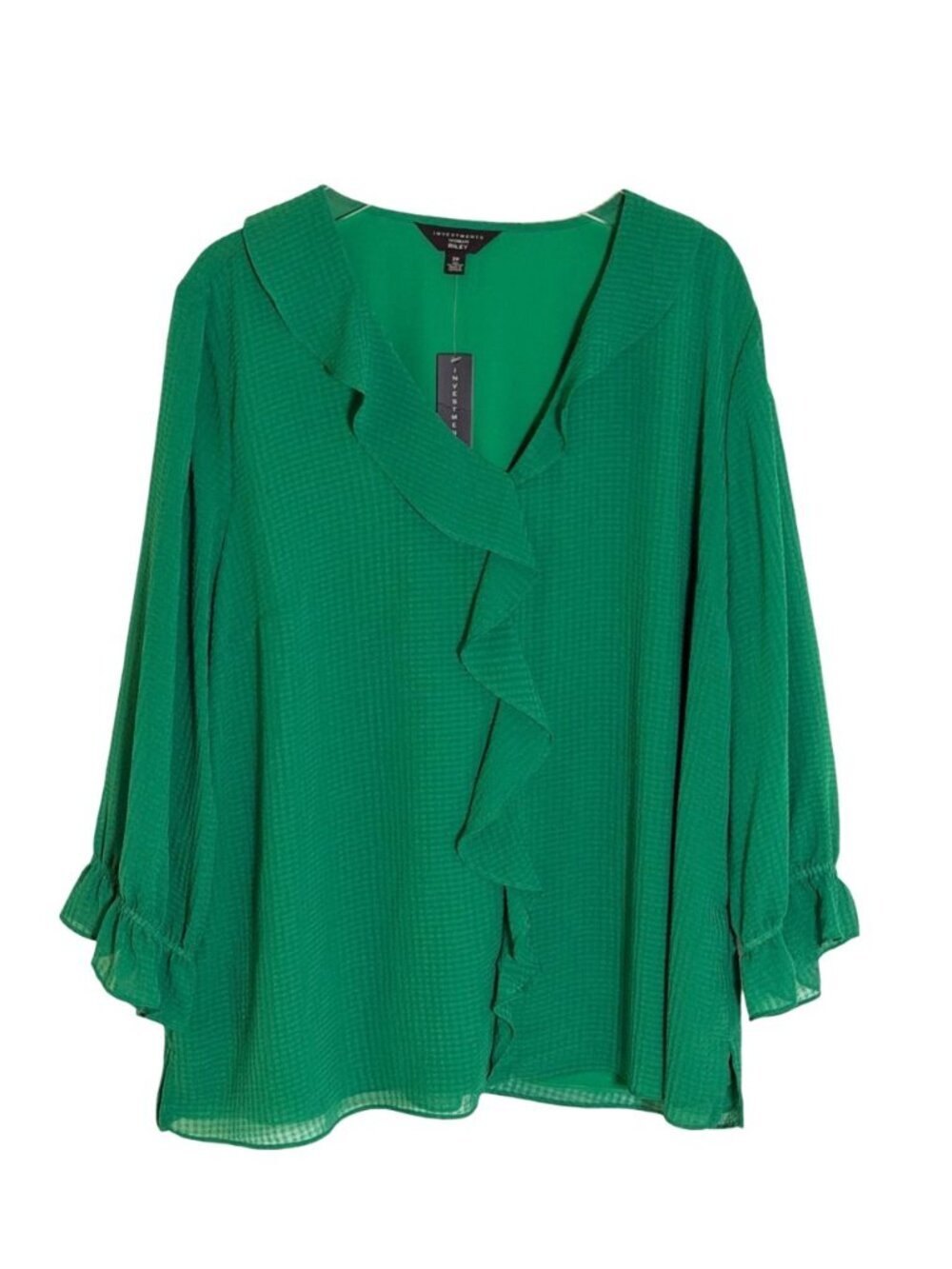 Investments Woman Riley Green Ruffle Blouse 2X NWT Sheer Polyester Top